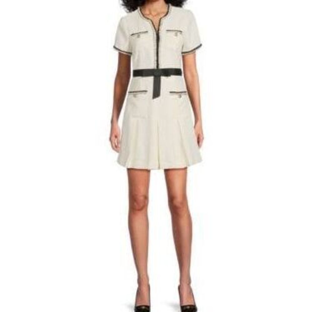 Tahari ASL Pleated Skirting A-Line Minidress